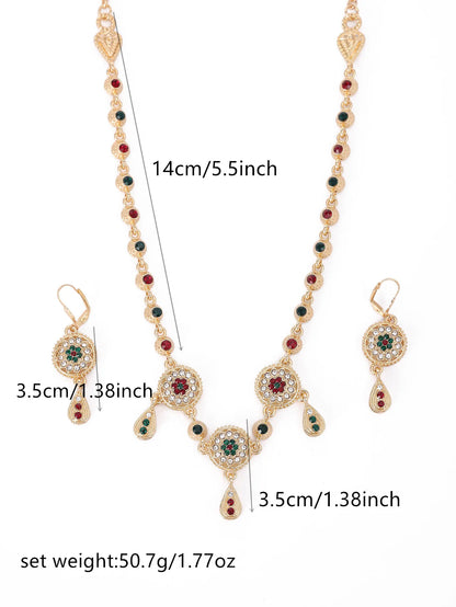 Moroccon Style Inlaid Rhinestone Design Necklace Plus Earring Set To Meet A Variety Of Occasions To Wear Jewelry
