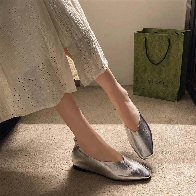 Women's Loafers Genuine Leather Luxury Shoes Heels Pumps Square Toe Elegant Mary Janes Shoes for Height-increasing Insoles