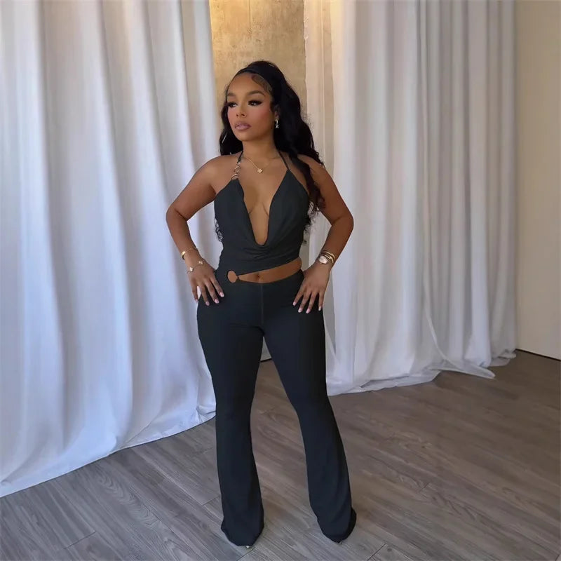 Doyerl Halter V-neck Backless One Piece Jumpsuit Women Sexy Hollow Out Sleeveless Night Club Outfits Birthday Rompers Overalls