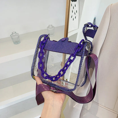 2026 NEW Transparent Shoulder Bag New Chain Handbag Fashionable Diamond Inlaid Jelly Bag PVC Women Crossbody Bag