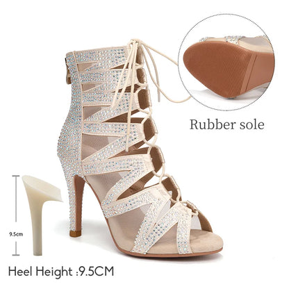 SWDZM Women's Dance Boots Shiny With Diamonds Latin Jazz Dance Shoes Wedding High Heels Girls Dance Shoes Indoor And Outdoor