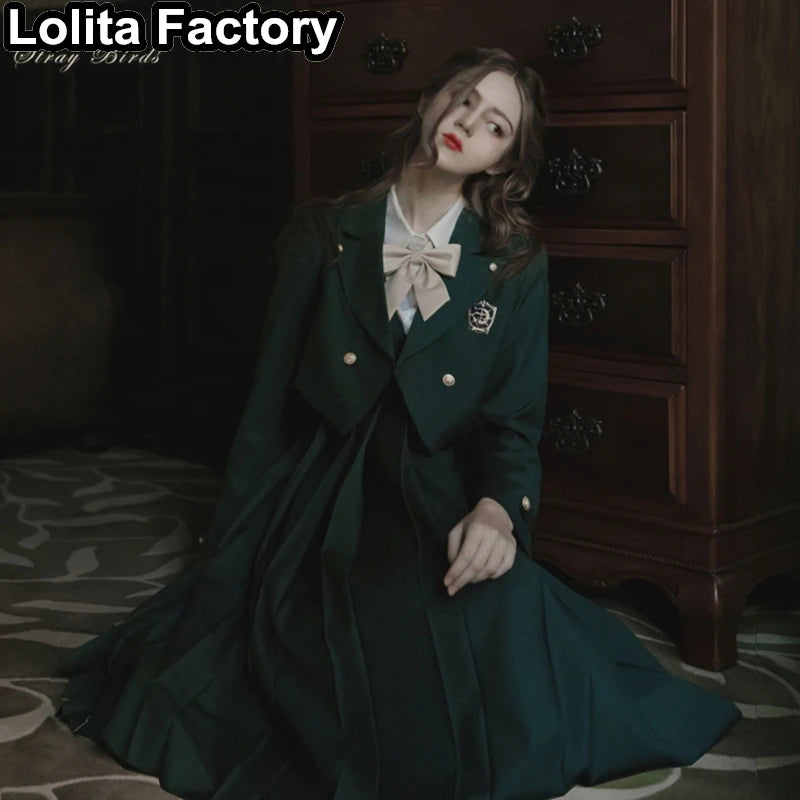 Japanese Women JK Green Blazer Suit skirt coat Harajuku High School Uniform for Students Girl Outwear College Style blazers Suit