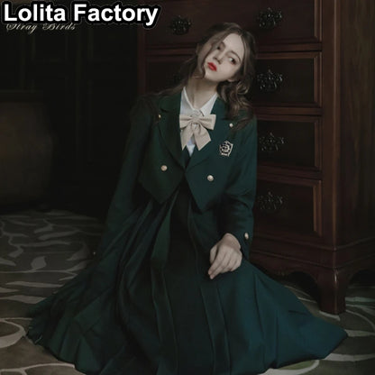 Japanese Women JK Green Blazer Suit skirt coat Harajuku High School Uniform for Students Girl Outwear College Style blazers Suit