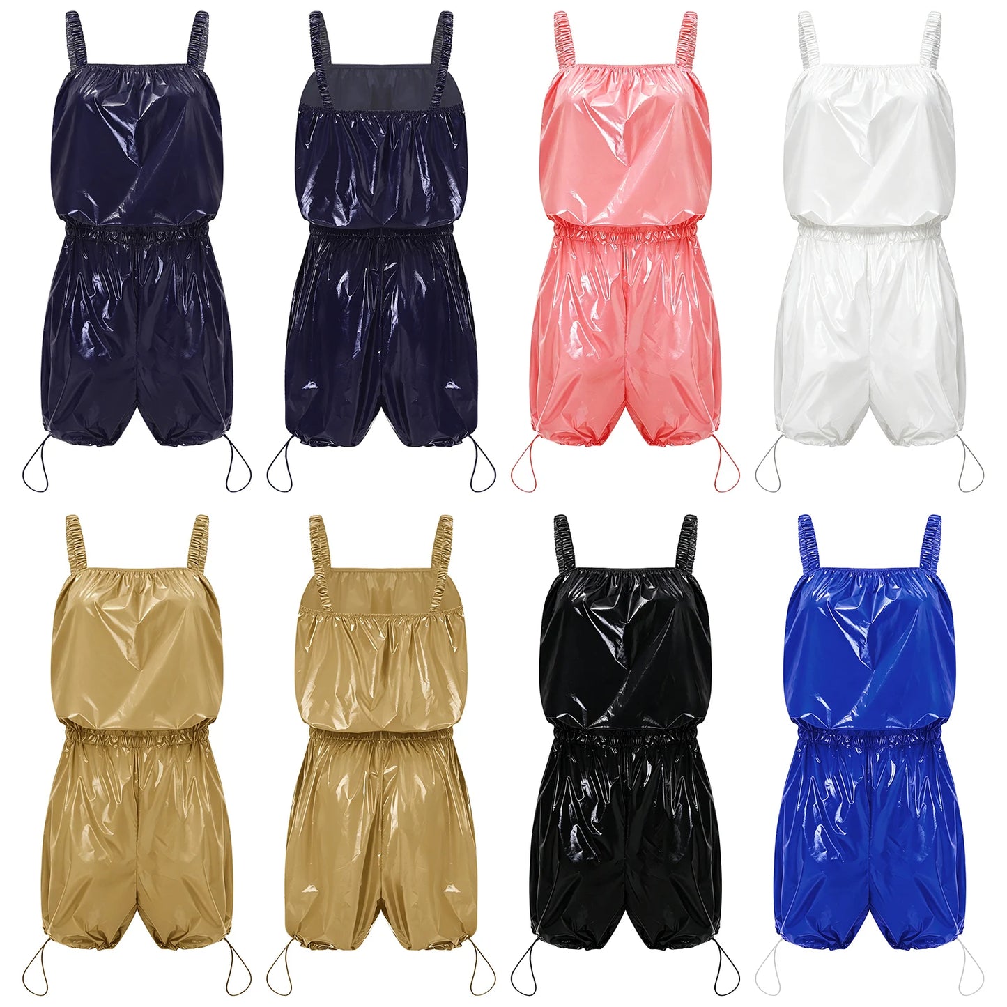 Womens Glossy Waterproof Diaper Cover Sling Bodysuit Waistband Drawstring Legs One-piece Cami Rompers Adaptive Short Jumpsuit