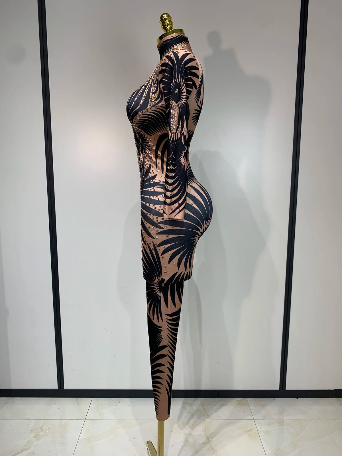 Women Sexy High Stretch Jumpsuit Long Sleeeve Holiday Party Cosplay Costume Nightclub Dancer Outfit Sparkly Diamond Stage Wear
