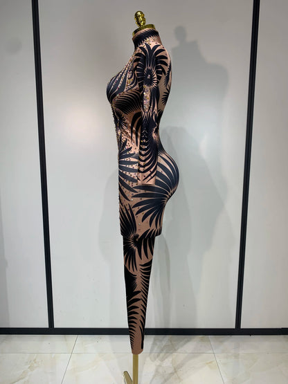 Women Sexy High Stretch Jumpsuit Long Sleeeve Holiday Party Cosplay Costume Nightclub Dancer Outfit Sparkly Diamond Stage Wear