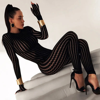 Black Jumpsuits Women Sexy Fishnet See Through Long Rompers 2026 Summer Women Pants Skinny Rompers Jumpsuits Overalls Pantyhose
