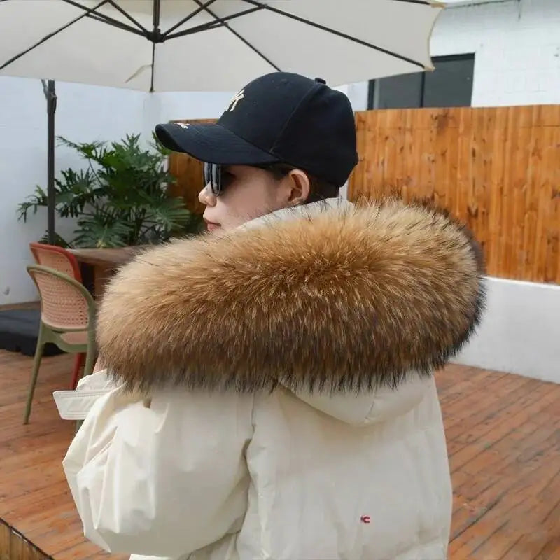 Raccoon Fur Collar Real Fur Down Jacket Parka Fur Collar Natural Fur Hood Trim Fur For Women Warm Wraps Furry Fur Scarf for Coat