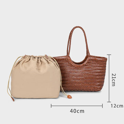 Handbags Women's Genuine Leather Shoulder Bag Weaving Casual Shopping Bag Vintage Big Tote Purse Cowhide Cross Hand Bags Lady