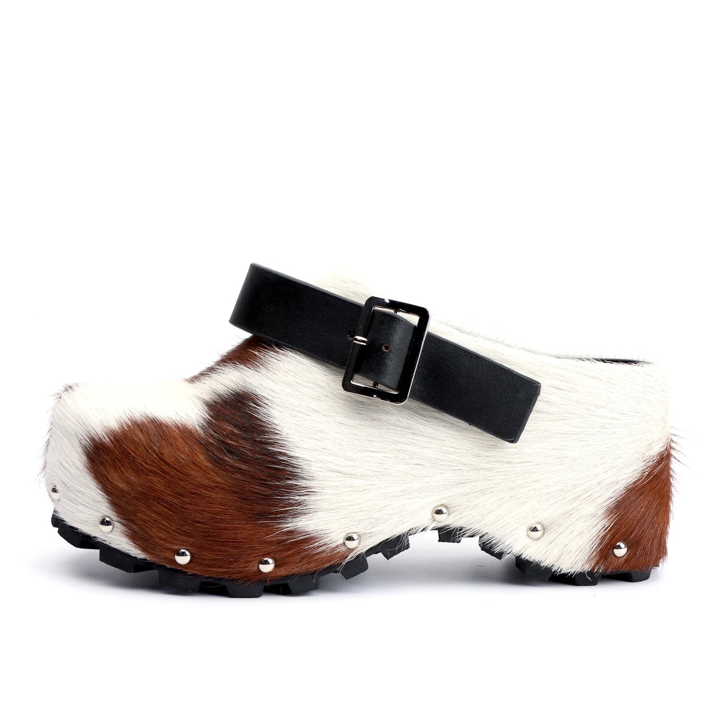 Italy Winter Shoes Women Designer Fur Sandals Calf Hair Platform Clogs Luxury with Wool Lined Slip On Mules with Leather Strap