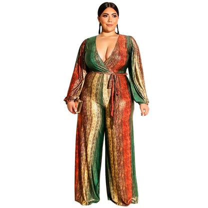 New Plus Size Women Jumpsuits Elegant V Neck Long Sleeve Rompers Office Lady Straight One Piece Outfits Wholesale Drop Shipping