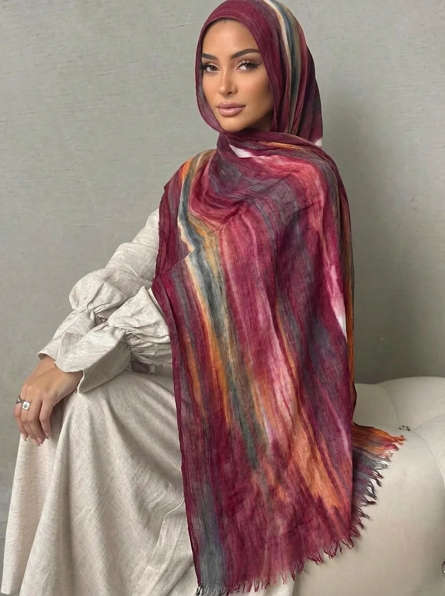 Women Big Size Plain Solid Cotton Rayon Crease Hijab Scarf Lady High Quality Wraps and Shawls Musulman Headband Islamic Turban