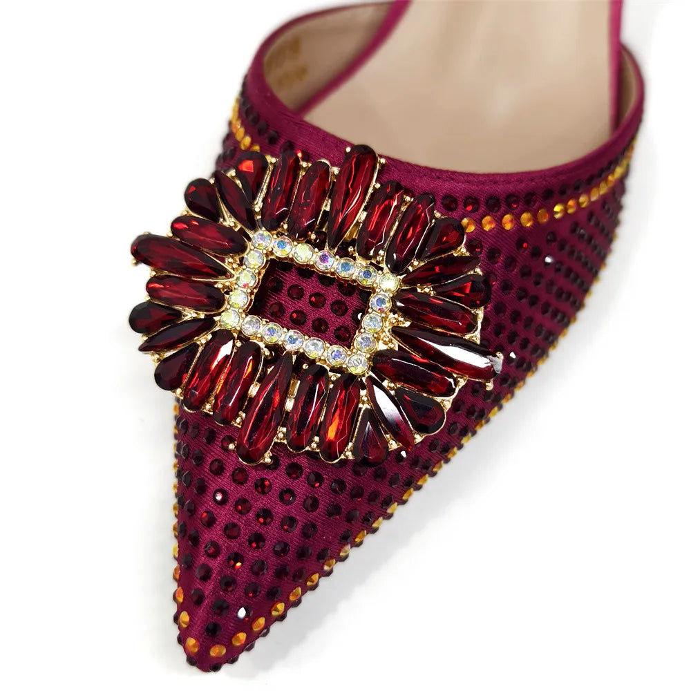 Latest Elegant Wedding Italian Diamond Design Shoes Women's African Party Shoes Crystal Shoes High School High Heels