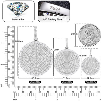 20/30/40mm Round D Color VVS Moissanite Pendant 925 Sterling Silver Necklaces Iced Out Shining Passed Diamond Test Wholesale