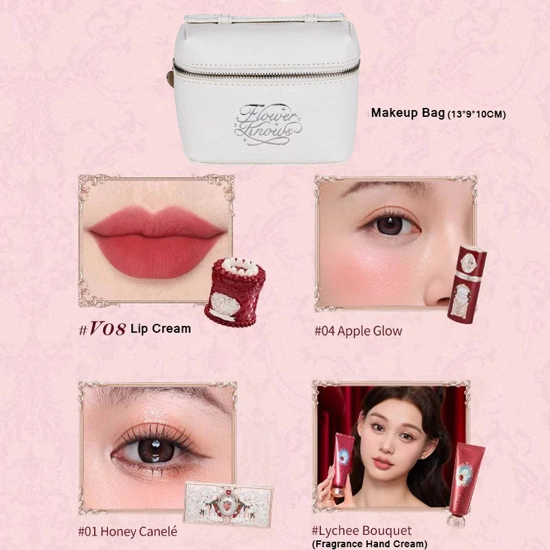 Flower Knows Strawberry Cupid Professional Makeup Set For Women Full Kit Gift Box Eyeshadow Lip Cream Blush Compact Powder Sets