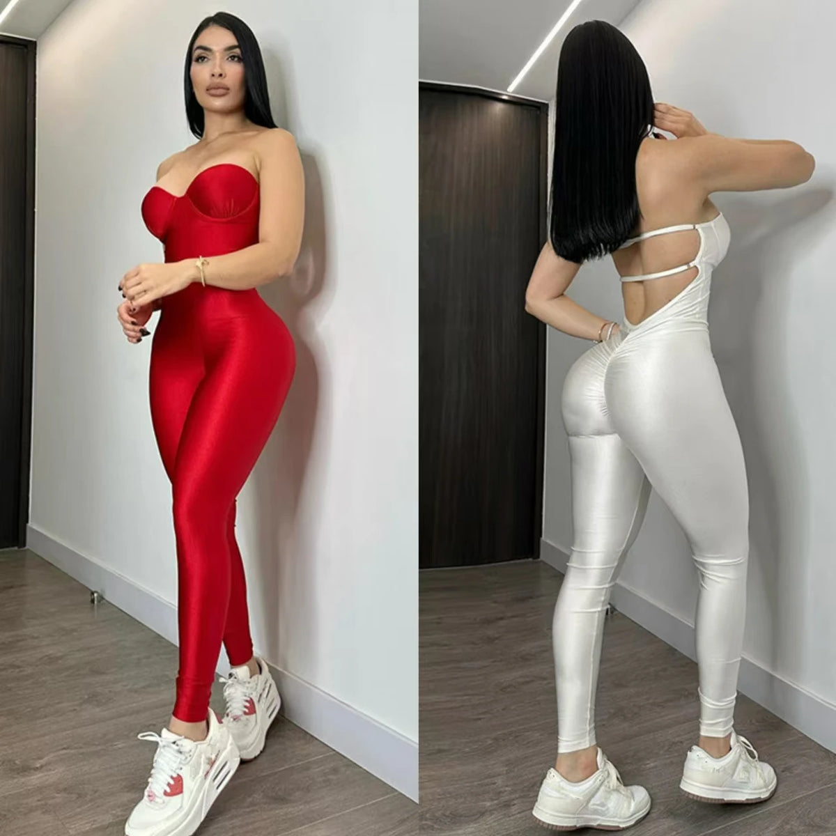 Sexy Strapless Corset Jumpsuit Women Sleeveless Backless Jumpsuits Skinny One Piece Romper Silver Bodysuit Summer Female Clothes