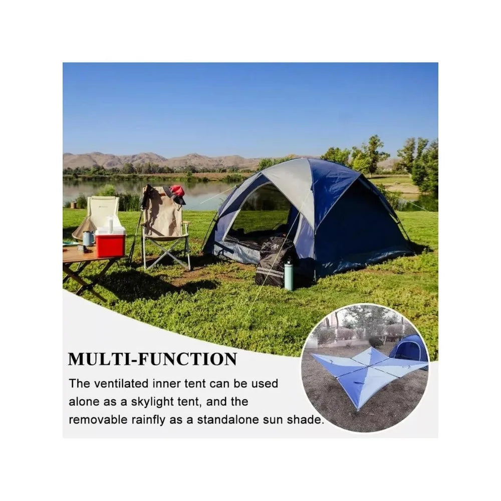 4 Person Camping Tent Waterproof Dome Tent Removable Rainfly Ventilated Double Layer Design 2 Doors Large Mesh Windows Lightweight Portable Easy Quick Setup for Hiking Trekking Traveling Beach Picnic Backyard All Seasons Wind