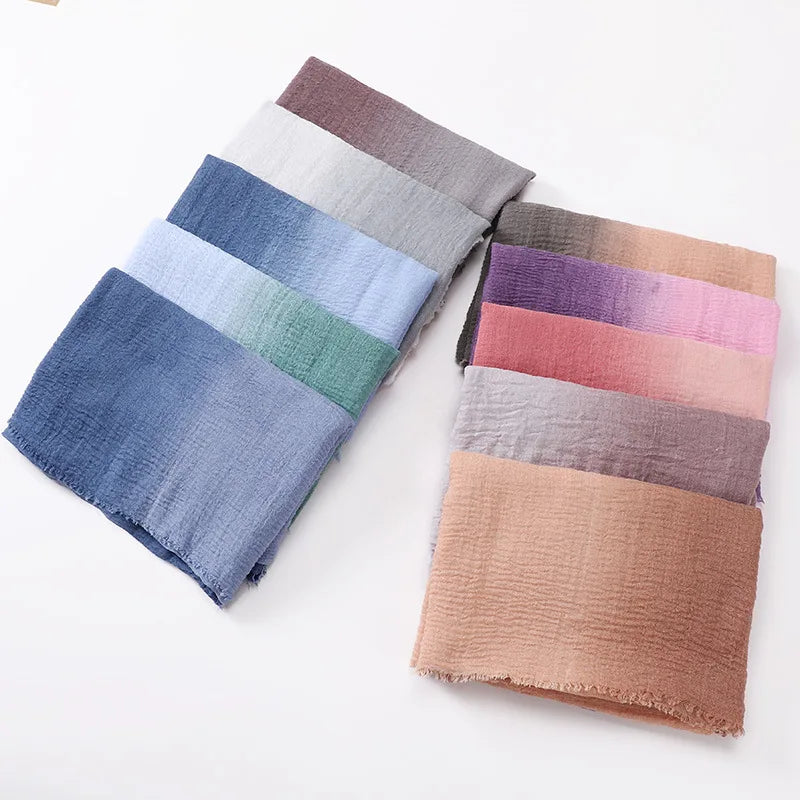 180*90cm Gradient Cotton Linen Women Muslim Hijab Scarf Woman Islamic Arab Shawl Wrap Head Scarves Ready To Wear Headscarf