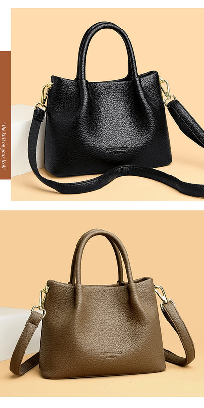 Women Soft Leather Top-Handle Bags Luxury Designer Handbag Solid Color Ladies Shoulder Crossbody Bag And Purse Commuting Sac