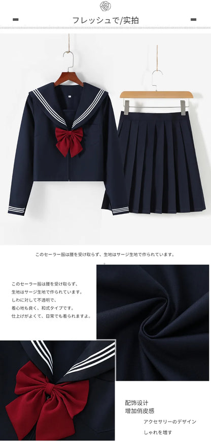 Navy Blue JK Uniform, Red Tie Three Basic Sailor, Short/long Sleeve Japanese School Uniforms For Girls Pleated Skirt JK Sets