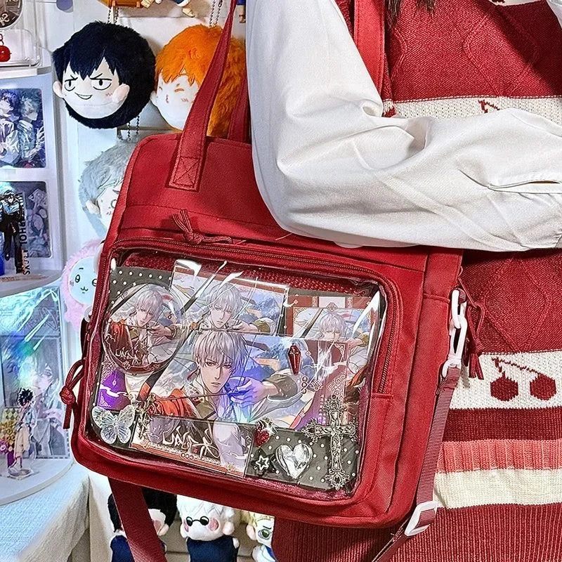 New Kawaii Ulzzang Itabag Girls Simple High Quality Nylon Shoulder Bag With Display Plate Crossbody Bags College Student Ita Bag