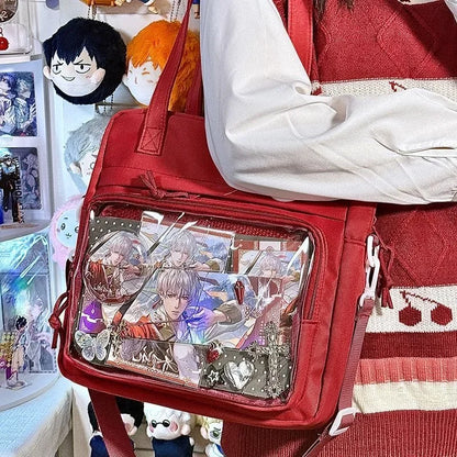 New Kawaii Ulzzang Itabag Girls Simple High Quality Nylon Shoulder Bag With Display Plate Crossbody Bags College Student Ita Bag