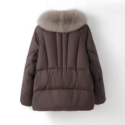 White Duck Down Coat Women Faux Fox Fur Collar Loose Thicken Parkas Warm Outwear 2026 Winter New Fashion Female Jacket