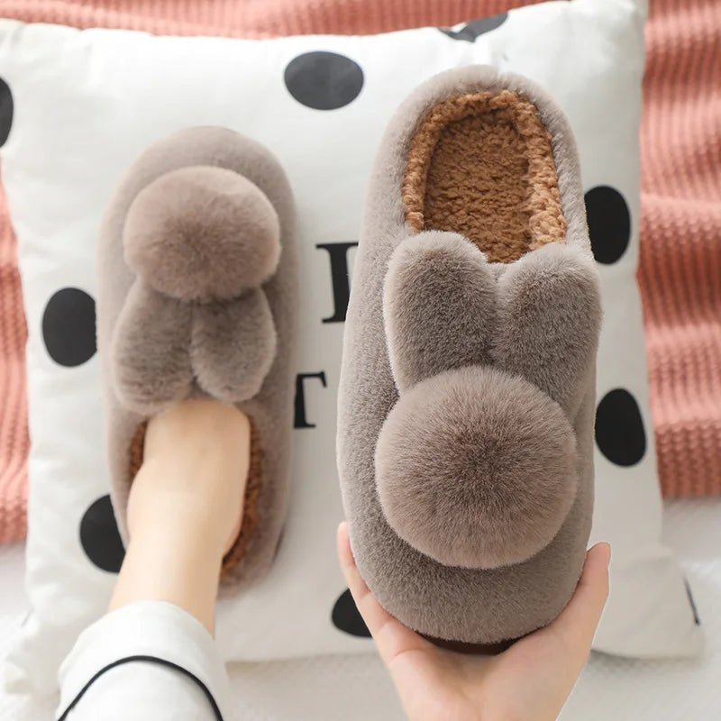 Women Winter Fuzzy Closed‑Back Slippers, Cute Couples Anti‑Slip Thick Sole Warm Plush Indoor Outdoor House Slippers