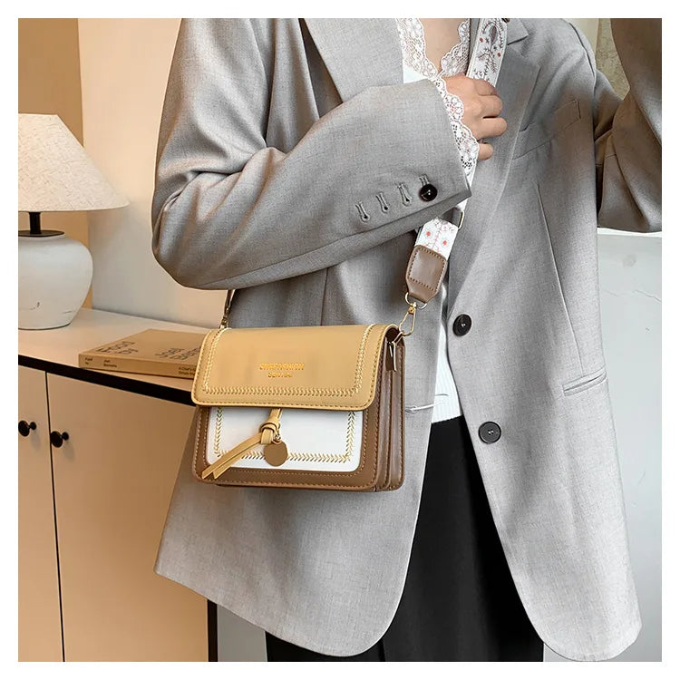 Fashionable Bag for Women, Versatile New Crossbody Bag, Contrasting Color Shoulder Bags, Small Square Bag, Wide Shoulder Strap