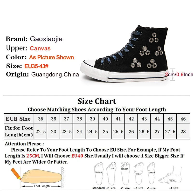 Breathable Hollow Canvas Short Boots Summer Women Black Casual Shoes Punk Rivet Flat Bottomed Shoes 2CM Woman High top Sneakers