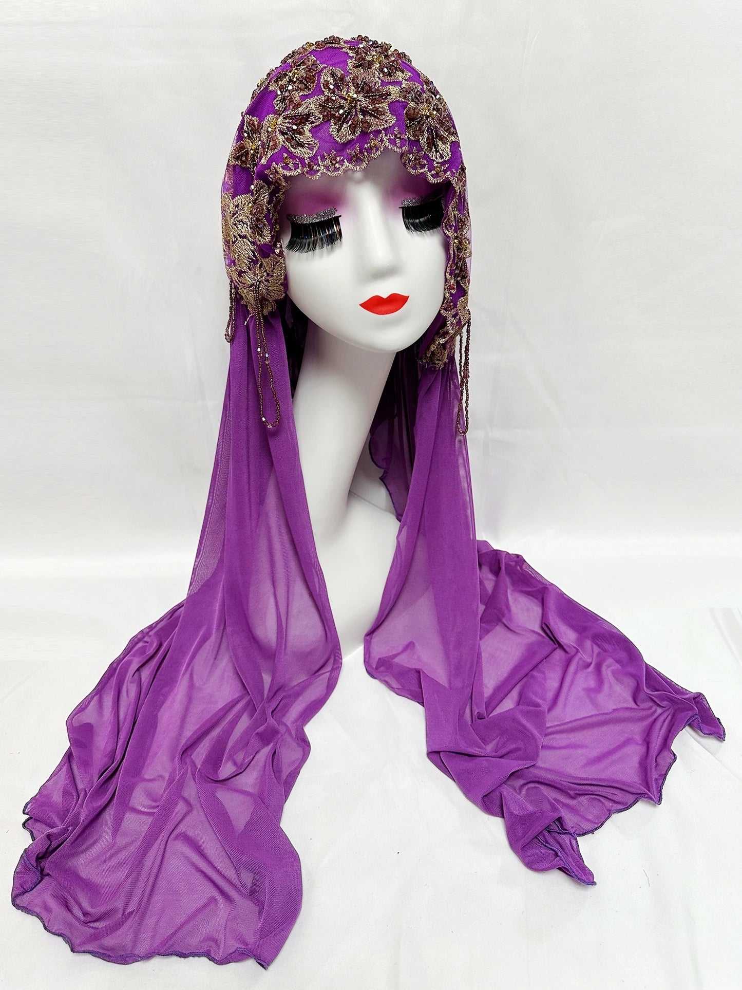 Hot Selling Luxury Design Handmade Beads Muslim Women Shawl Islamic Headtie Saudi Arabia Hijab Prayer Headwear for Women