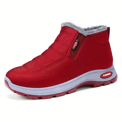 Women's super warm winter boots with anti slip thick soles, low heels, round toe section, solid color outdoor hiking