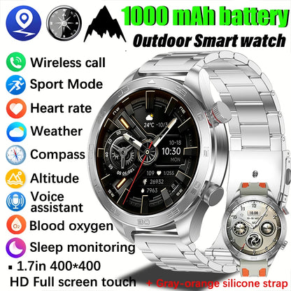 2026 new business men's smart watch 1000 mAh battery with compass altitude pressure IPX8 waterproof call sports health watch