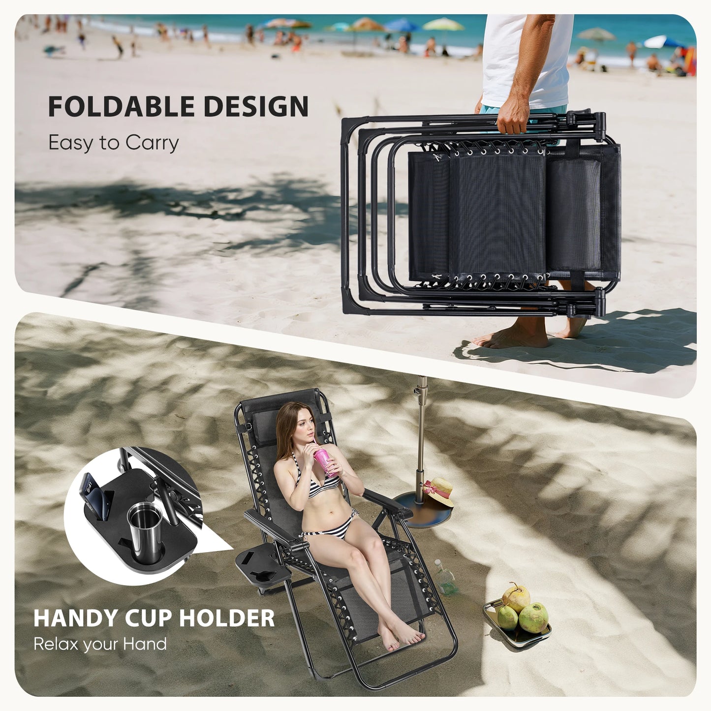 JHK Zero Gravity Portable Recliner Camping Patio Outdoor Garden Lounge Chair with Cup Holder Trays Adjustable Pillow for Backyard
