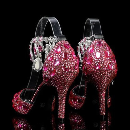 2024 Autumn Slim Heels Shallow Mouth Luxury Blue Water Diamond Pearl Women Single Shoes 9CM Wedding Party Shoes Sandalias Mujer