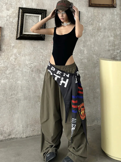 Women Y2K Wide Leg Cargo Pants 2026 Spring Cross-layer Straps Casual Hip Hop Dance Streetwear Trousers Baggy Vintage Fashion