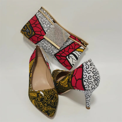 Fashion African Women Wedding Party Wax Shoes and Bag to Match Nigeria Ankara Style Print Shoes Bag Set F1110-1