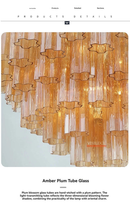 Round Murano Glass Ceiling Chandelier For Dining Living Room Bedroom Foyer Amber Glass Crystal Tube Hanging Chandelier Lights