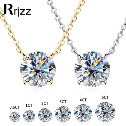 Rrjzz 0.5-5CT Moissanite Pendant Necklace for Women Solitaire D Color Round Cut Lab Imitation Diamond GRA Certified Necklaces