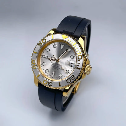 NH35 Automatic Watch Men 40MM Full Gold YM Ceramic Bezel Two-Way Rotating Sapphire Glass Luminous Luxury Rubber Strap for Man