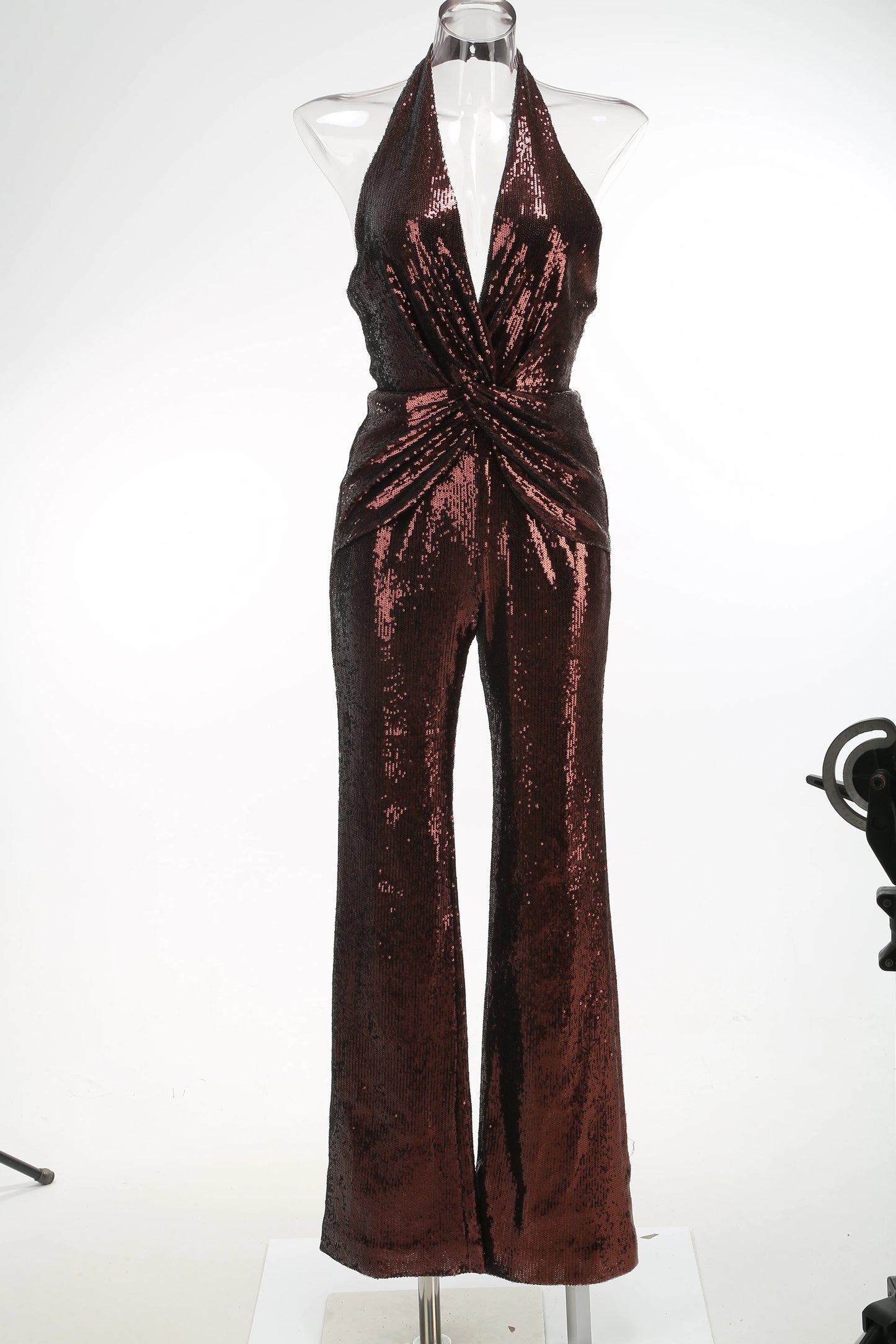 VC Gold Elegant Jumpsuits For Woman Luxury Brown Sequins Design Fashion Party Sexy Backless Sleeveless One Piece Female Clothing
