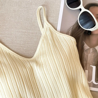 Fashion V Neck Sleeveless Summer Knit Tank Top White Women Black Casual Basic T Shirt Off Shoulder Camis Sexy Backless Crop Tops