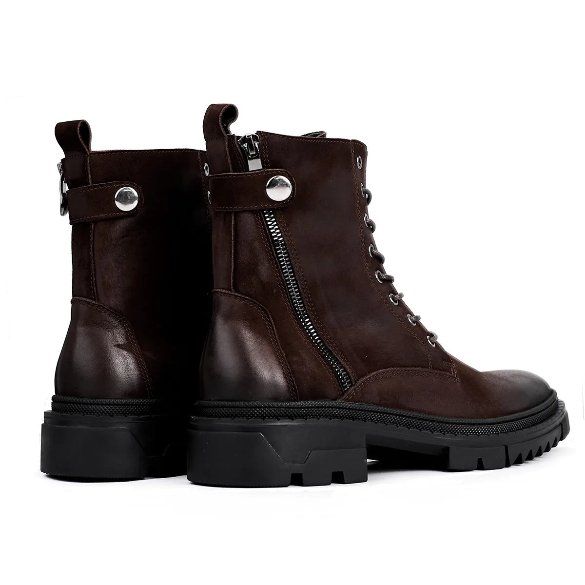 Round Head Casual Combat Boots Thick-soled High Boots Men's High Top Leather shoe Zipper Leather Boots motorcycle boots men
