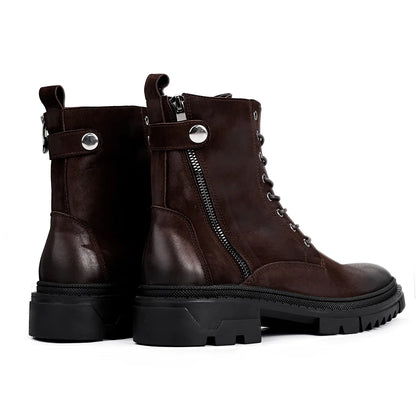 Round Head Casual Combat Boots Thick-soled High Boots Men's High Top Leather shoe Zipper Leather Boots motorcycle boots men