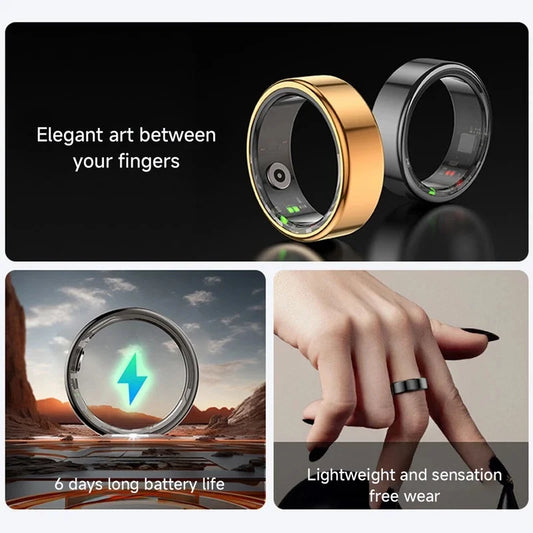  2026 New Smart Ring Heart Rate Blood Pressure Sleep Monitoring Motion Tracking IP68 Waterproof Men Women Smart Ring Holiday Gi
