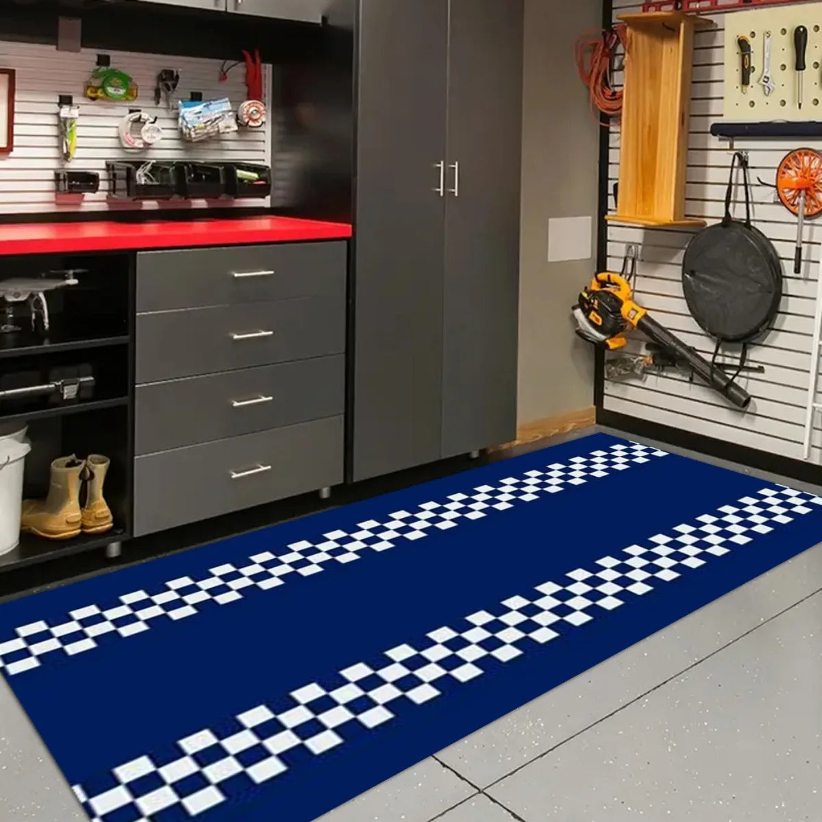 VIKAMA Blue Motorcycle Track Rug Racing Pattern Anti-Fouling Mat Non-Slip Garage Floor Mat Sports Style Car Repair Pad