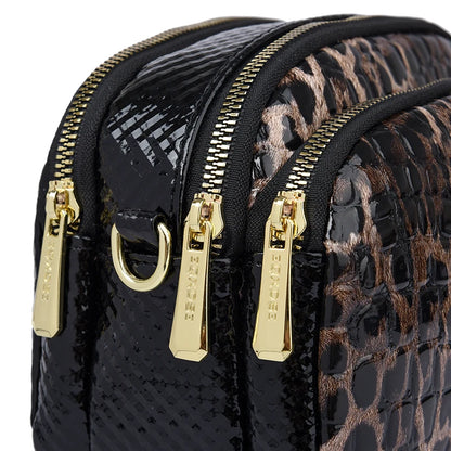 New 2025 Womens Small Messenger Bag PU Leather Shiny Shoulder Bag Fashion Saddle Bags Leopard Print Phone Purse Lipstick Storage