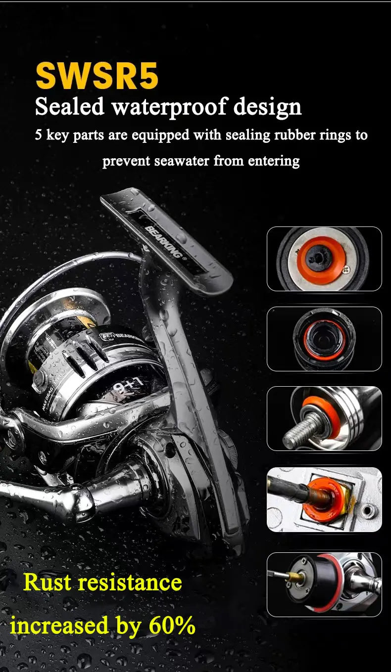 Spinning Fishing Reel 2000/3000/4000/5000/6000 High Drags Saltwater Stainless Metal Coils Series Left/Right Hand Spinning Wheel