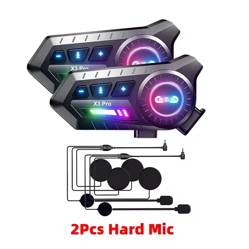 X3 Pro Motorcycle Helmet Bluetooth Headset 2-Riders Intercom 1000M BT6.0 IPX6 Waterproof Voice Assistant NoiseReduction FM Radio