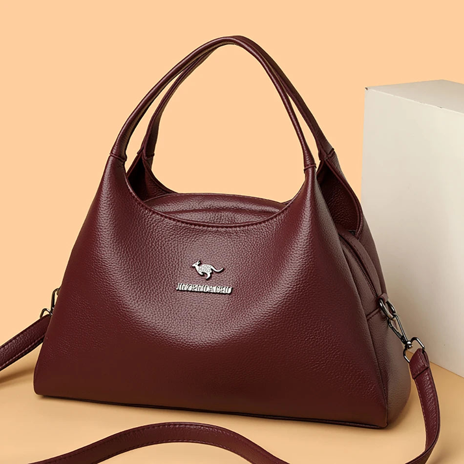 New Ladies Soft Leather Handbag Large Capacity Single Shoulder Bag Retro Solid Color Mom Bolsa Luxury Cross-Border Style Bags